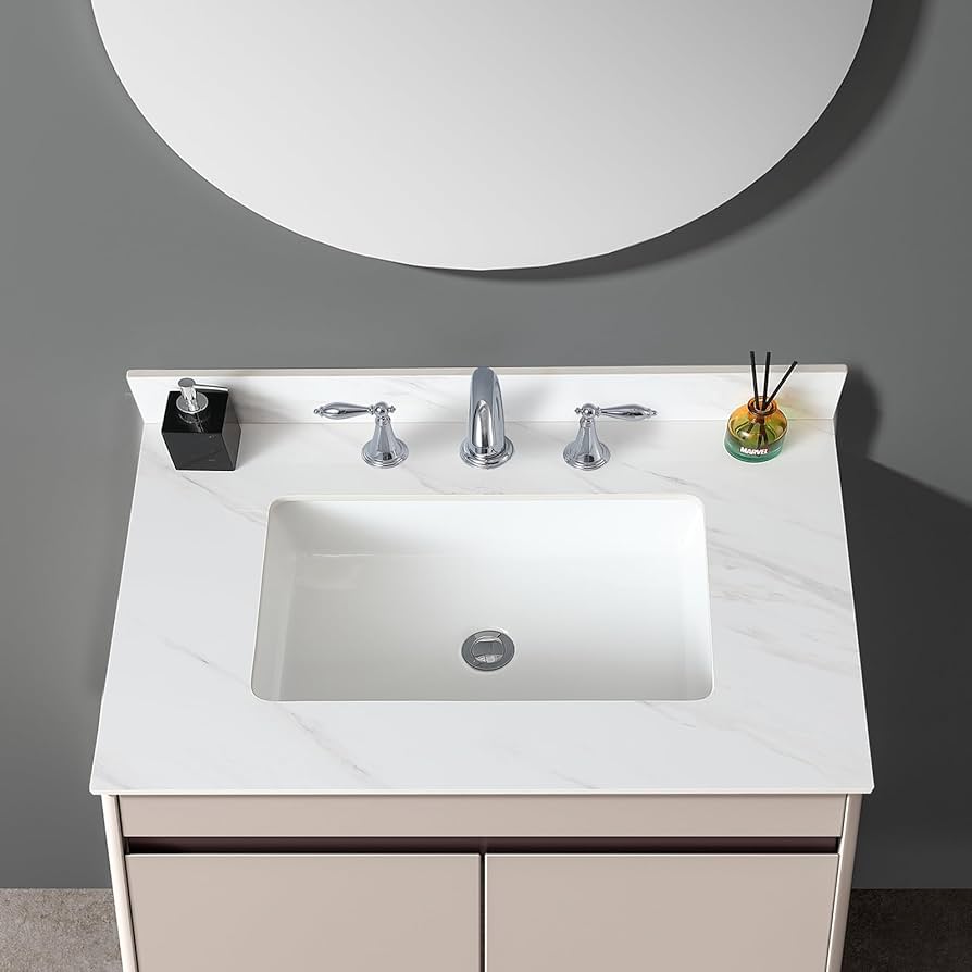 31 Inch Bathroom Vanity Top, Elegant White Sintered Stone